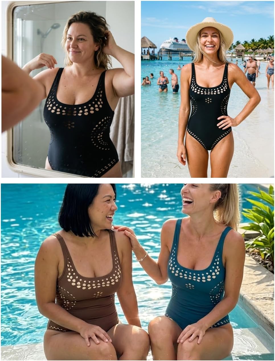 Women's One Piece Swimsuit Tummy Control Laser Cut Out Bathing Suit Slimming Full Coverage Swimwear