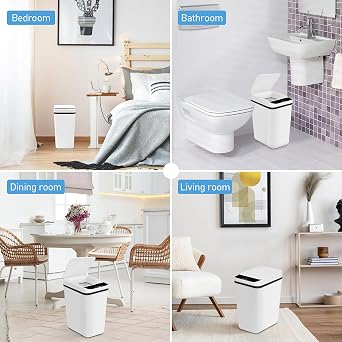3 Pack Automatic Small Bathroom Trash Can with Lid - 3 Gallon Touchless Garbage Can, Motion Sensor Smart Trash Bin, Waterproof Wastebasket, Slim Dog Proof Trashcan for Bedroom Office Kitchen (White)