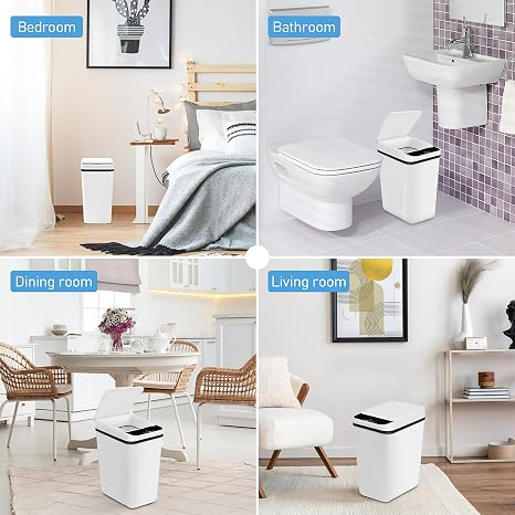 3 Pack Automatic Small Bathroom Trash Can with Lid - 3 Gallon Touchless Garbage Can, Motion Sensor Smart Trash Bin, Waterproof Wastebasket, Slim Dog Proof Trashcan for Bedroom Office Kitchen (White)