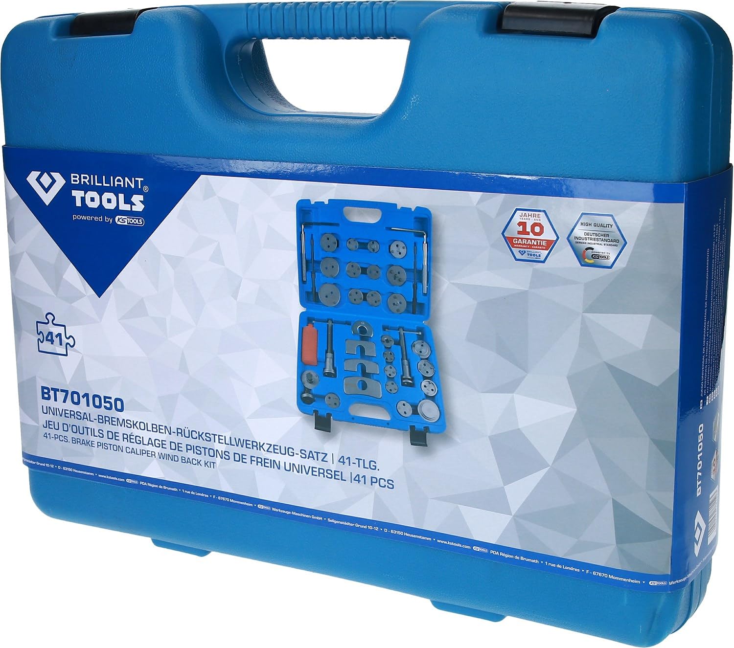 BRILLIANT TOOLS BT701050 Juego universal de herramientas de reposicionamiento de pistones de freno, 41 pzs [Powered by KS TOOLS]