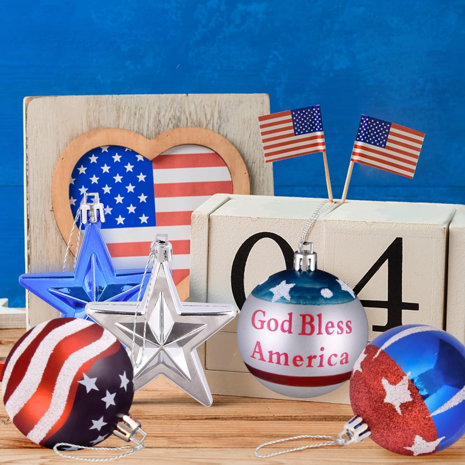 ILLUMINEW 36Pcs 4th of July Decor Ball Ornaments for Tree,2.36inch- Patriotic Christmas Tree Decorations, Patriotic Star for Independence Day,USA Themed Party Christmas Indoor Outdoor Decor