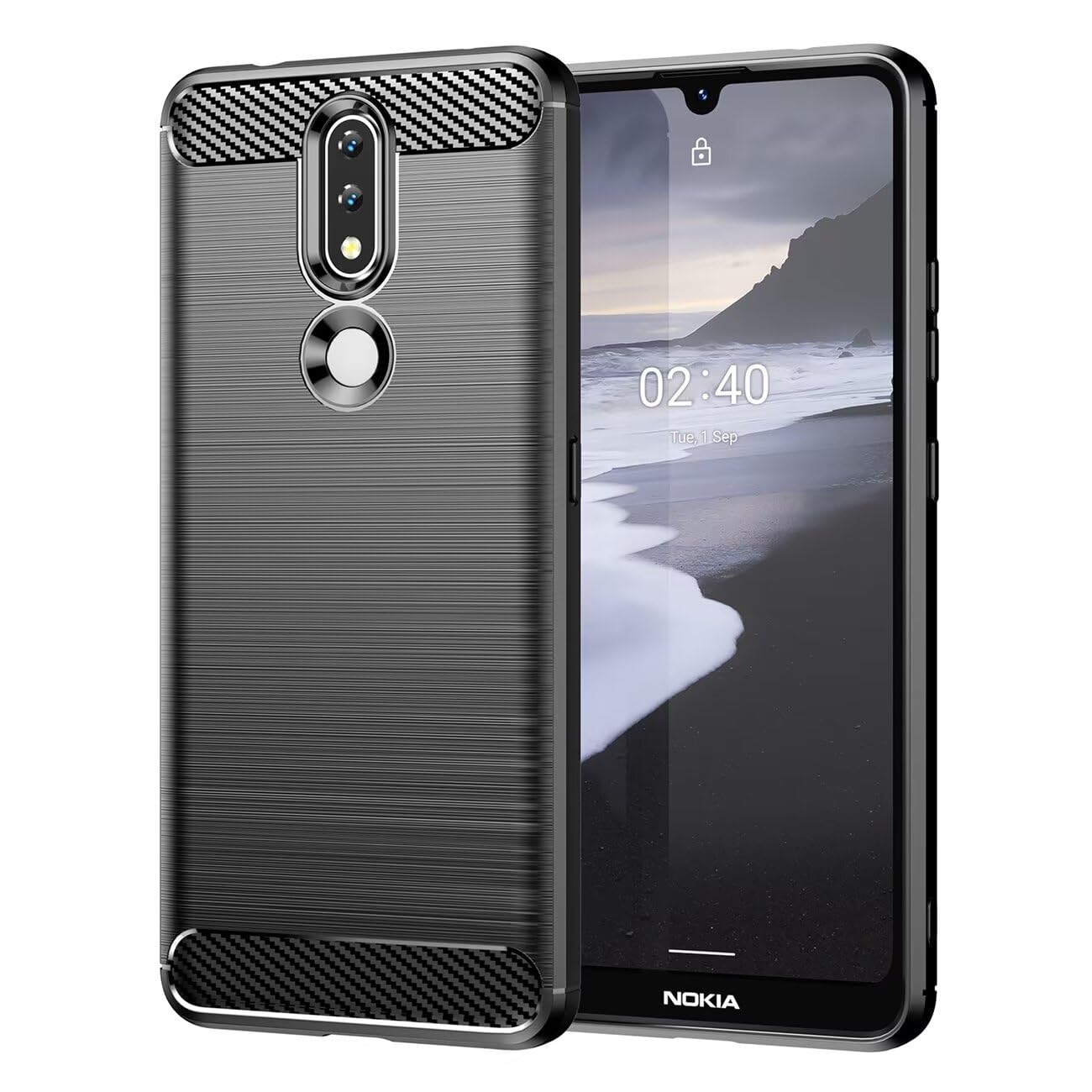 Case for Nokia 2.3 Case, Ultra Slim Phone Cover with Shock-Absorption Carbon Fiber TPU Rubber Protective Cases for Nokia 2.3 Black