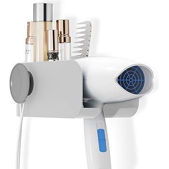 Amazon Com Ganchun Hair Dryer Holders For Organizer Rack In Bathroom Storage Wall Mounted Makeup Cosmetic Shelf Rack Grey White Home Kitchen