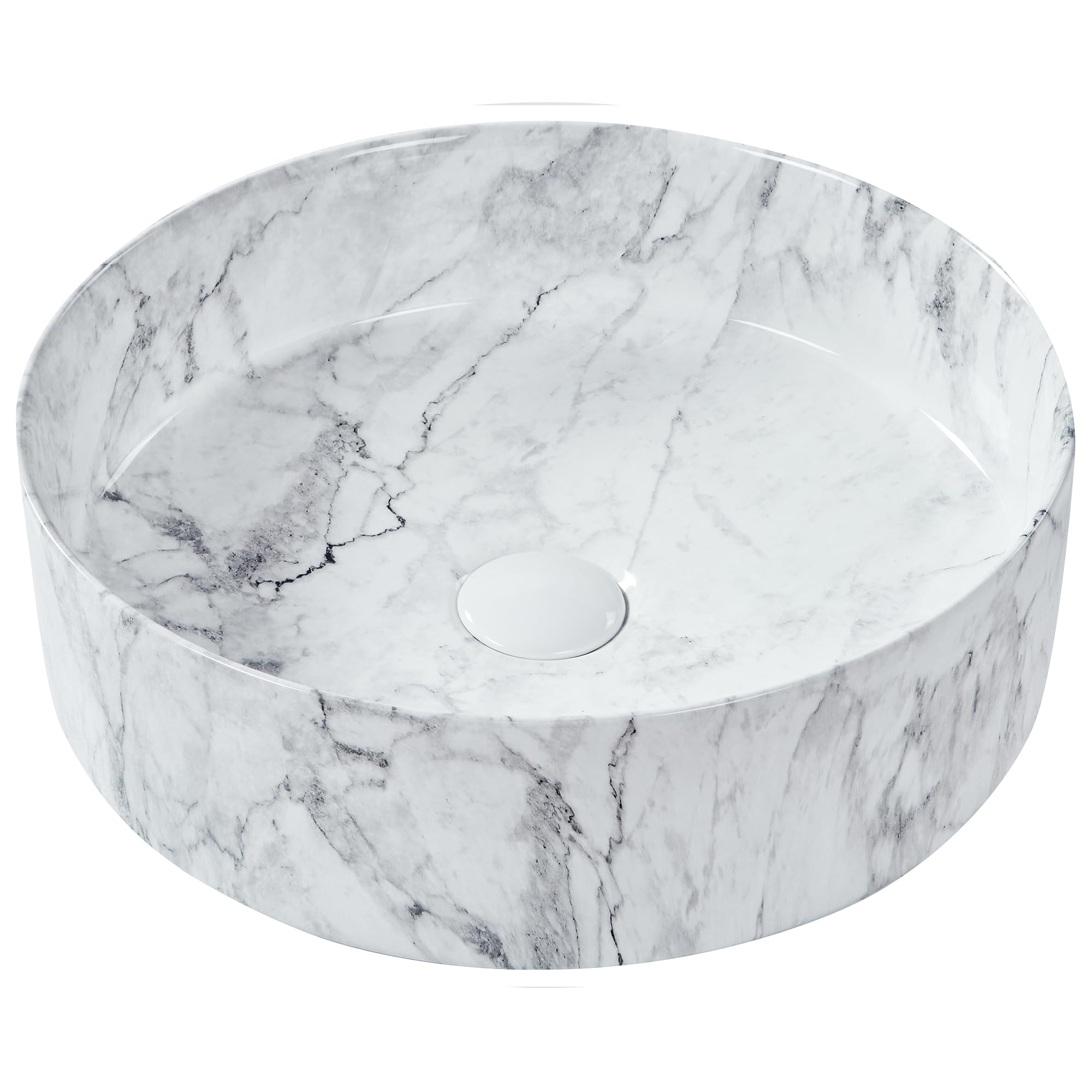 Lavabo sobre encimera de cerámica baño redondo blanco mate efecto mármol ⌀ 40 cm Manis