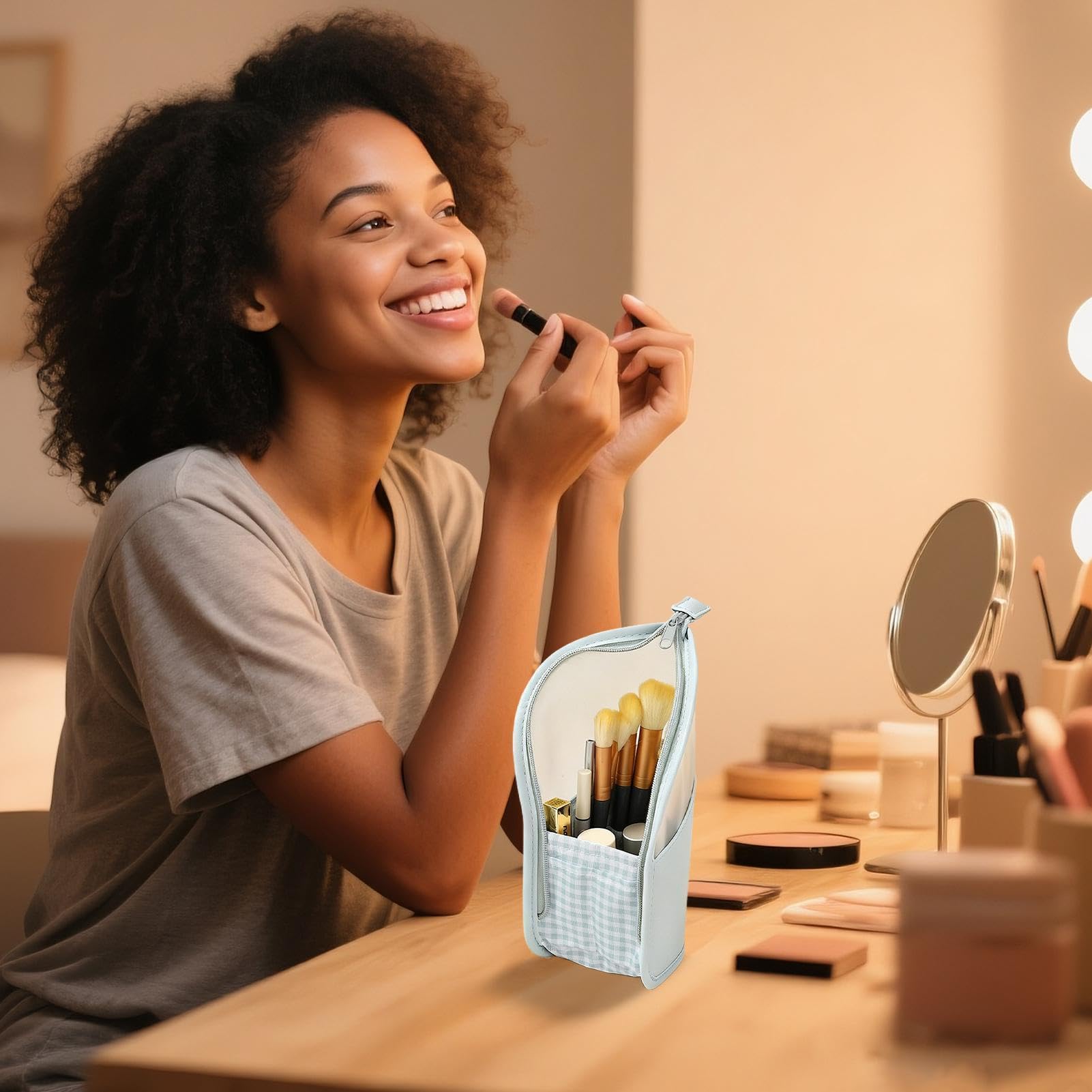 Borsa Trucchi In Piedi Pochette Impermeabile Di Grande Capacità Appendibile | Borsa Da Viaggio Per Toilette Per Spazzolino, Dentifricio, Detergente Viso, Lozione, Hotel, Dormitorio E Viaggi