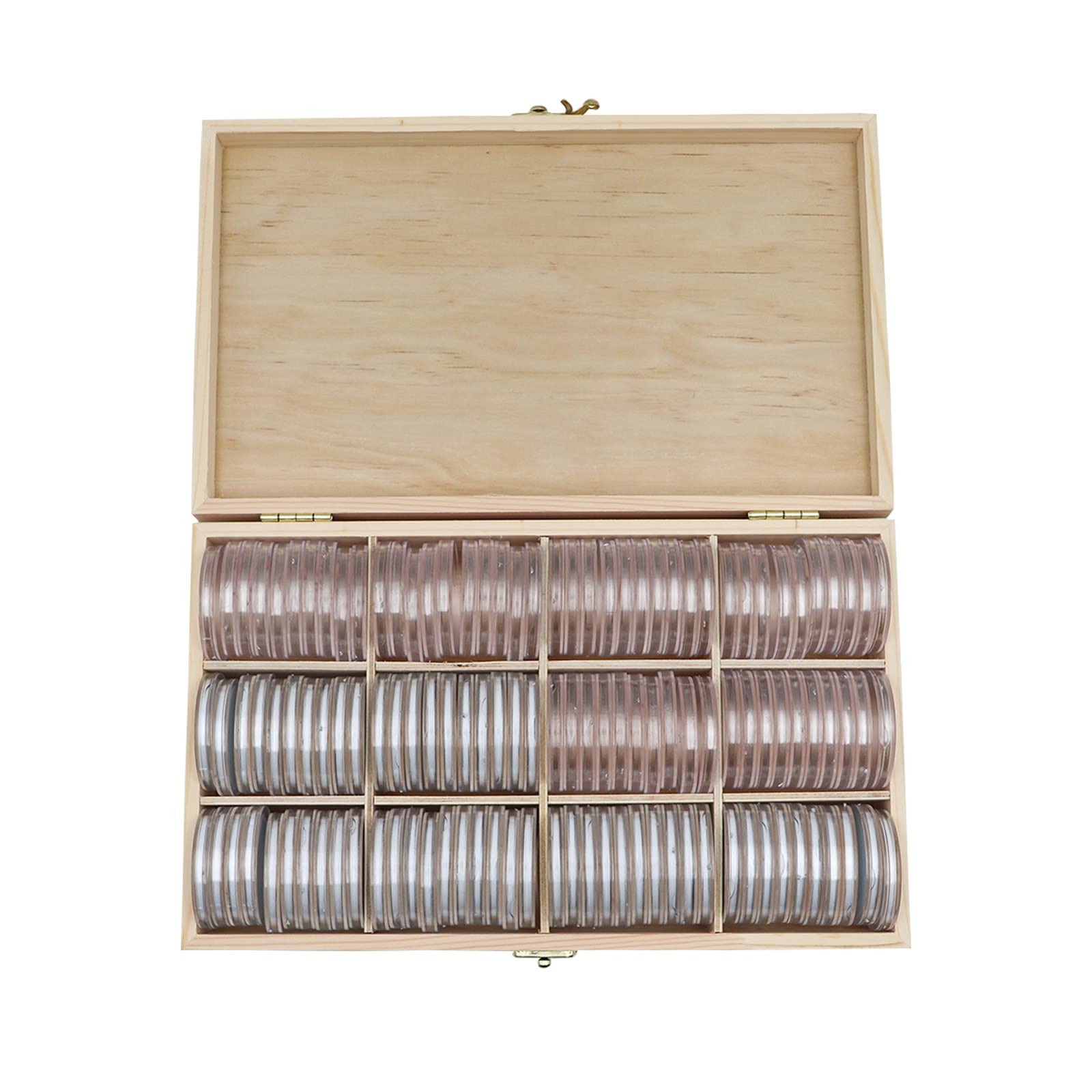 20-46 mm Holz-Münzhalter, 120 Stück hochtransparente Münzkapseln mit Schaumstoffdichtung, Münzsammler-Etui-Halter, professionelle Münz-Aufbewahrungsbox für Münzsammlung (Holzfarbe)