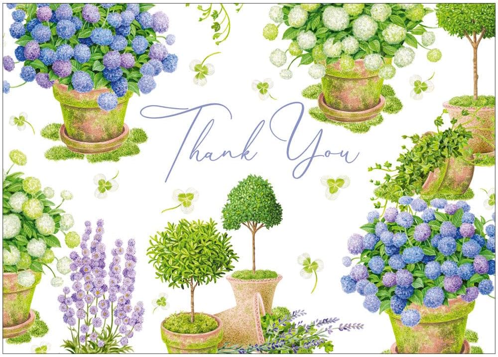 Caspari Potted Hydrangeas Thank You Notes with Envelopes, Premium Floral Thank You Card Set, 8 Cards, 4 x 6 Inches, Printed in USA