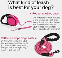 Vista 3 de Taglory Retractable Dog Leash, 16ft No Tangle Leash Retractable for Small Medium Dogs Up to 44 lbs, One-Handed Brake, Pause, Lock, Pink