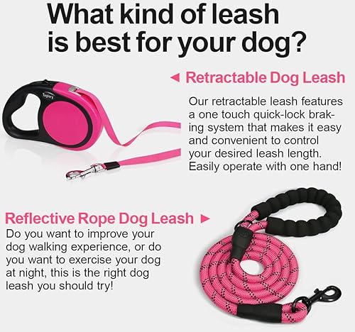Miniatura 3 de Taglory Retractable Dog Leash, 16ft No Tangle Leash Retractable for Small Medium Dogs Up to 44 lbs, One-Handed Brake, Pause, Lock, Pink