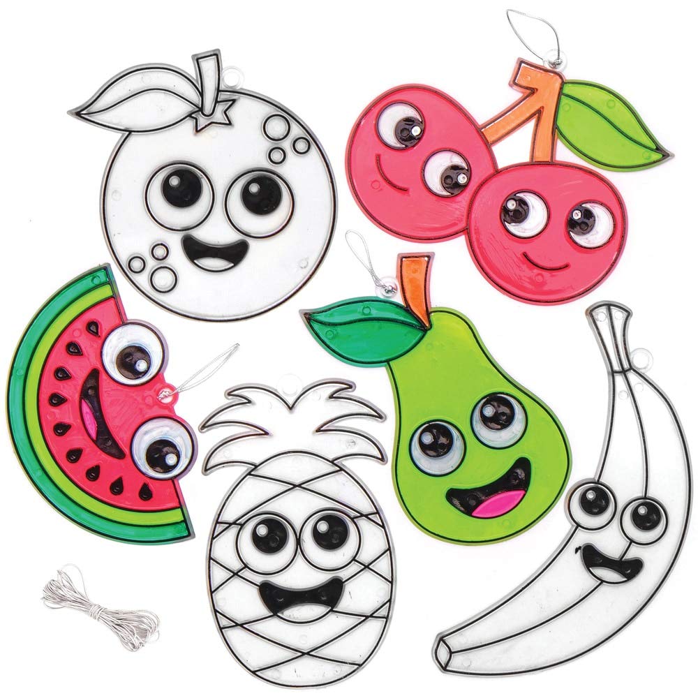 Baker Ross AT777 Fruit Suncatchers - Pack of 10, Suncatcher Stained Glass Effect for Children to Make and Display