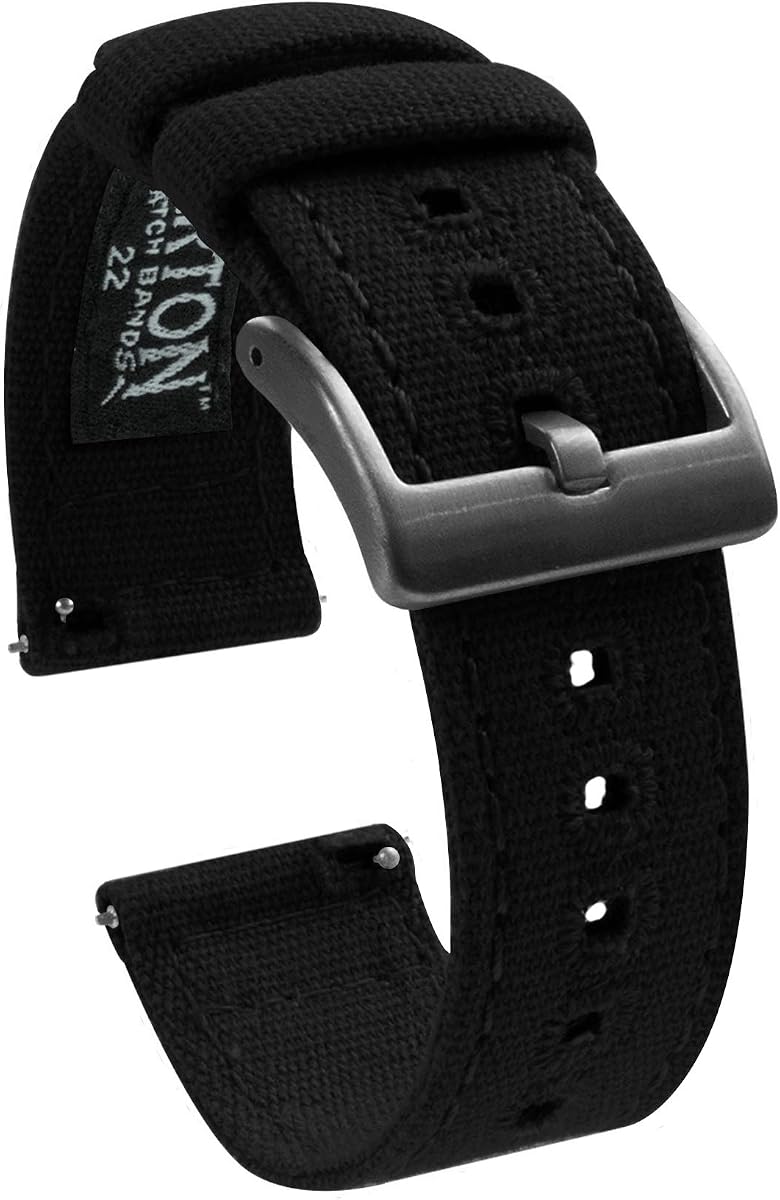 BARTON WATCH BANDS Correas de lona para reloj de liberación rápida, hebilla negra y gris plomizo, 22 mm