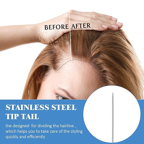 Miniatura 5 de Juego de 12 piezas de peine de cola de rata, juego de separación de fibra de carbono, peine de cola de acero inoxidable, resistente al calor, para