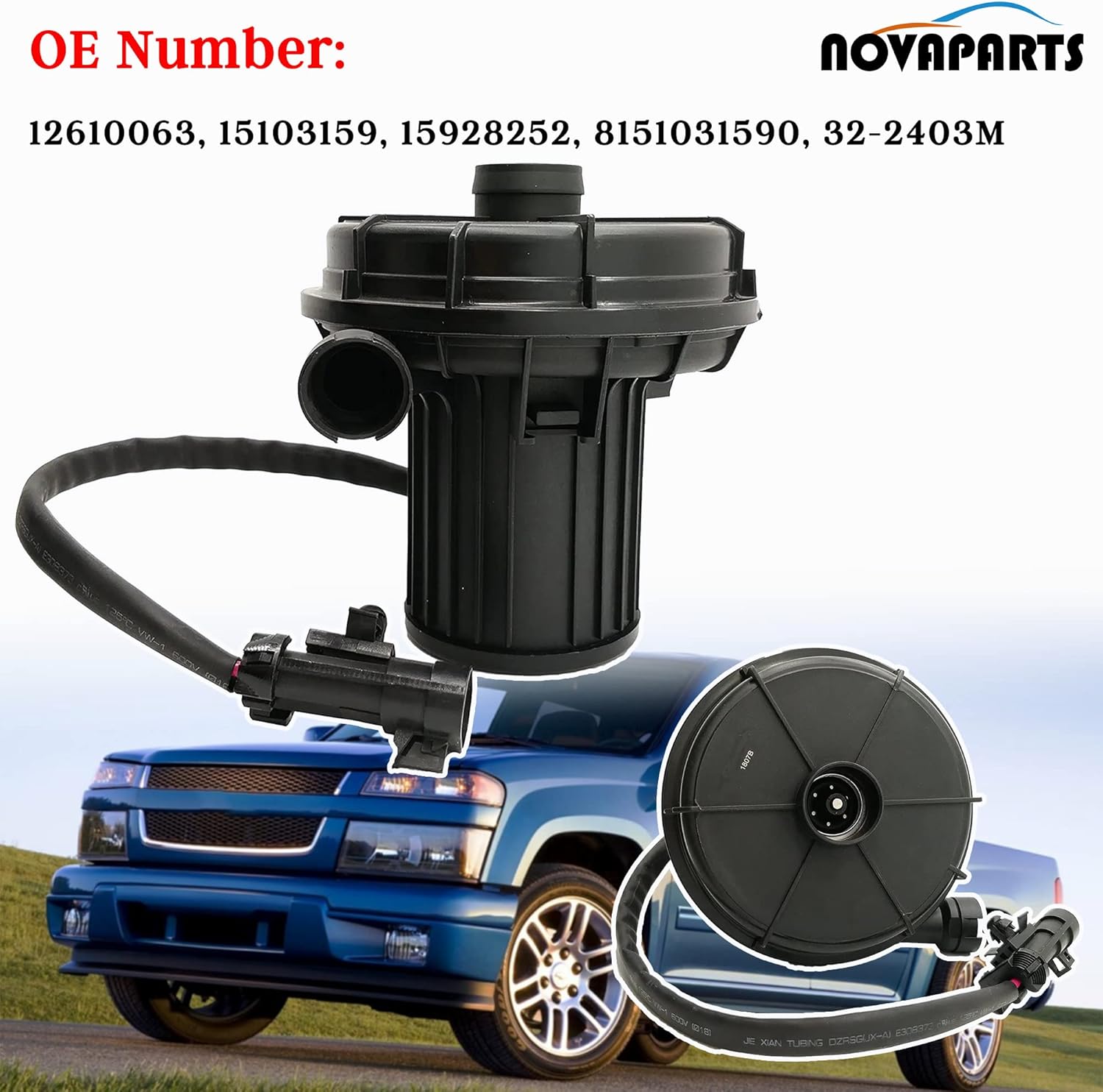NOVAPARTS 15928252 Secondary Air Injection Pump for 2007 2008 2009 2010 2011 2012 Chevrolet Chevy Colorado GMC Canyon Hummer H3 H3T 2.9L 3.7L 5.3L 12610063 07-12 Chevy/GMC/Hummer 2.9L 12610063