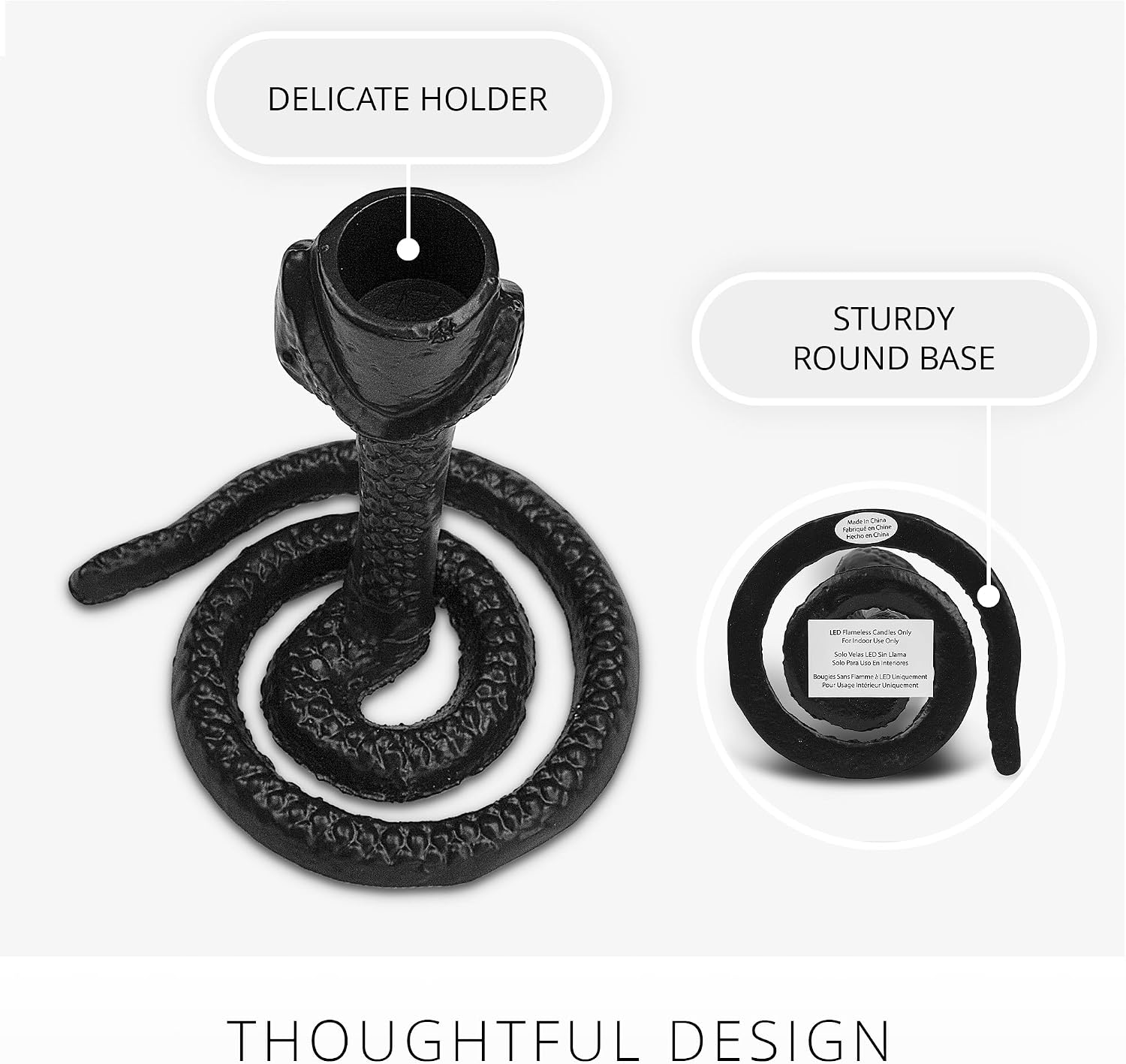 Luminara Wrought Iron Snake Taper Candlestick Holder - Vintage Black Antique Design - 5" - Home Decor Centerpiece - Traditional Table Decoration