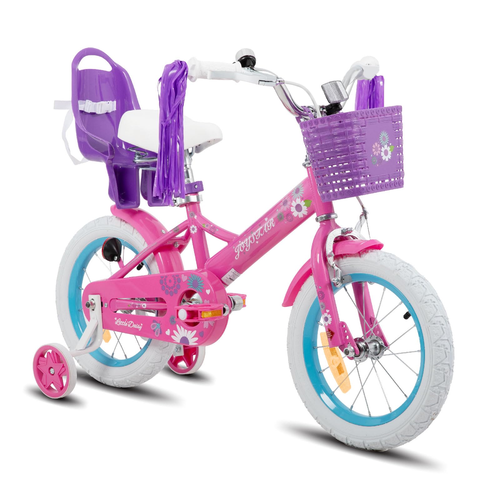 JOYSTAR Bicyclette 12/14/16 pouces pour enfants de 2 à 7 ans avec stabilisateurs, bicyclette pour filles avec panier et serpentins et siège pour poupée