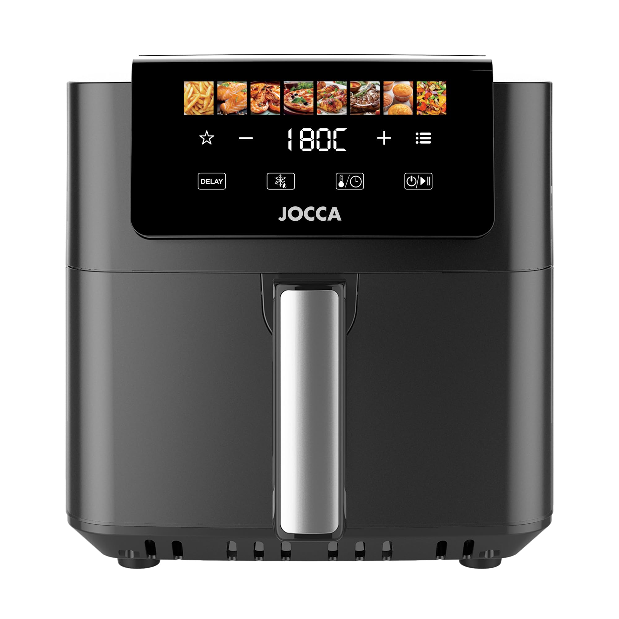 JOCCA - Freidora de Aire 6.5L 1700W con Pantalla Táctil, 8 Programas, Control de Temperatura 40-200°C, Air Fryer sin Aceite, Cavidad Metálica, Mango Desmontable, Negro