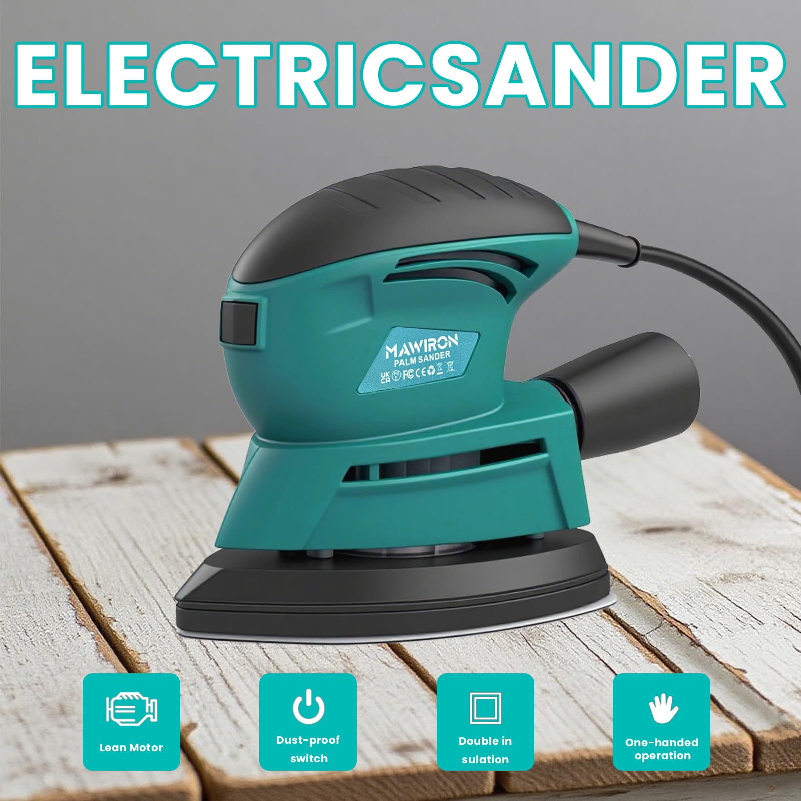Ponceuse multi-ponceuse Delta 220 W avec 6 feuilles abrasives (grain 80/120/240), 14000 tr/min, système Velcrofix, sac d'aspirateur, ponceuse pour coins et bords, métal et bois