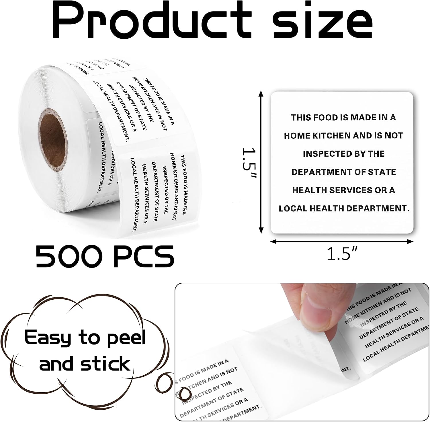 500 Count Cottage Food Law Labels Stickers - 1.5 x 1.5 inch White image 2