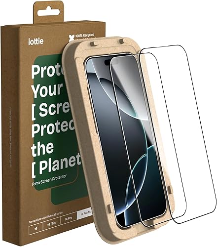 iOttie Terra - Protector de pantalla de vidrio templado para iPhone 16 Pro Max, grado militar, dureza 9H, inastillable, resistente a los arañazos,