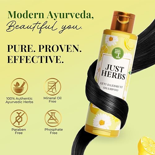 Miniatura 8 de Just Herbs Champú anticaspa con proteína de soja orgánica con neem, hibscus y lecitina para todo tipo de cabello, sin sulfatos ni parabenos, 6.8 fl