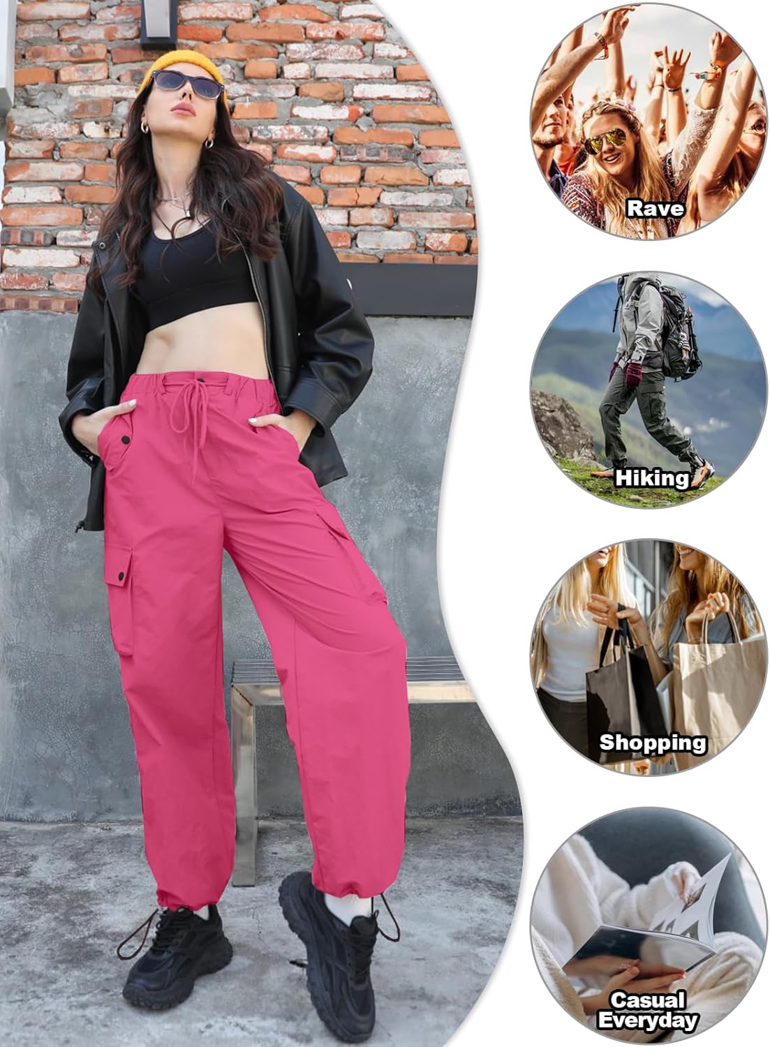 Cromoncent Cargo Pants Girls & Women Parachute Pants Y2K Baggy Rave Clothes Waterproof with Pockets, 6 Years - 3XL - Image 7