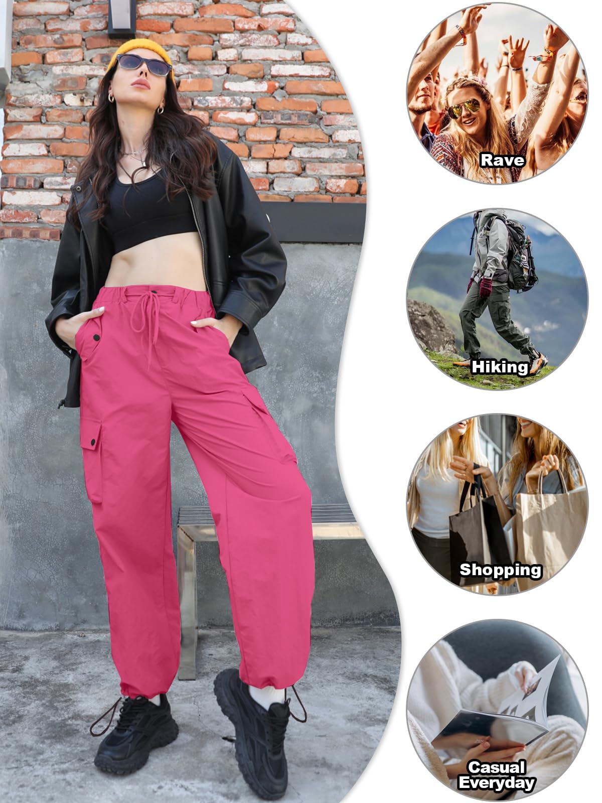 Cromoncent Cargo Pants Girls & Women Parachute Pants Y2K Baggy Rave Clothes Waterproof with Pockets, 6 Years - 3XL