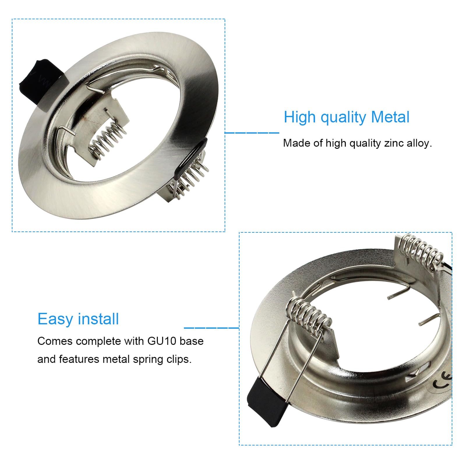 HiBay 4er Set LED Spot Einbaustrahler 230V GU10 5W 68mm Einbauspots Rund Einbauleuchten Edelstahl gebürstet Neutralweiß für Wohnzimmer Schlafzimmer Küche