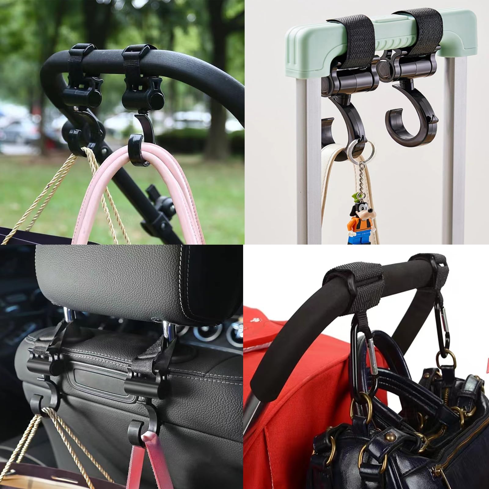 6 Pack Ganci Passeggino per Porta Borse Ganci Multifunzione Appendi la Spesa & le Borse in Tutta Sicurezza Sulla Tua Carrozzina o Sul Passeggino, Ganci per Passeggino Universale