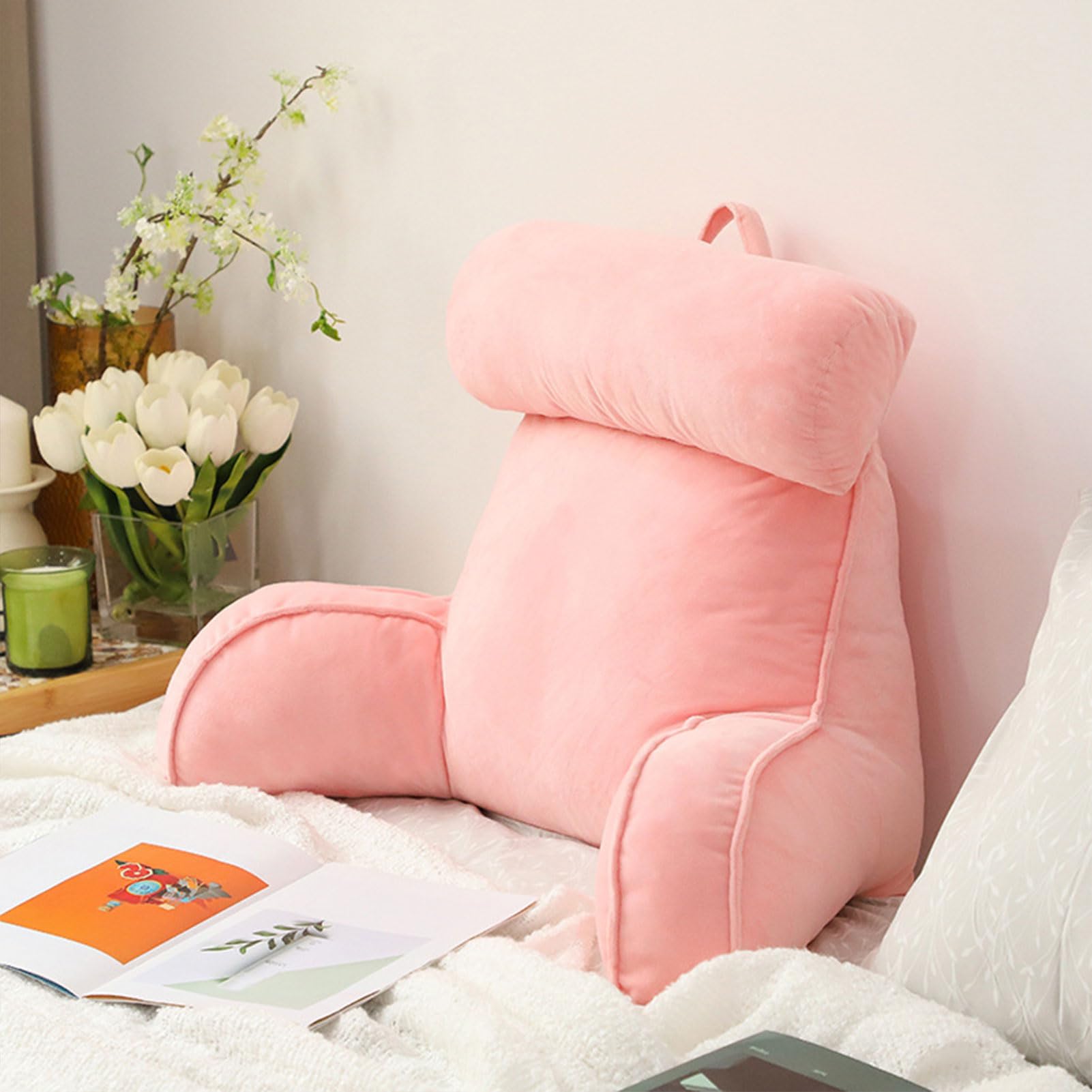 YKMYXZ support pillow， Design Ergonomic,Back Rest Lumbar SupportSeat CushionChair Cushion,For,Watching TV(Rouge Powder)