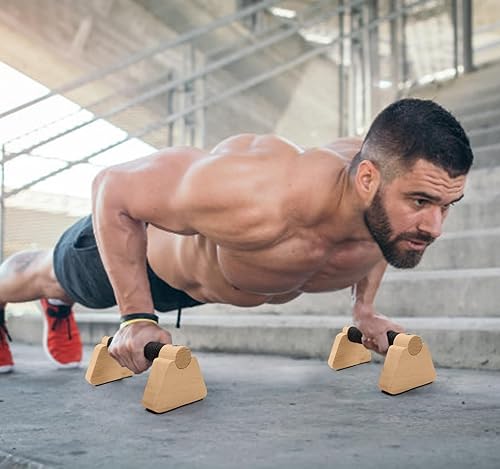 Miniatura 8 de Parallettes Bars - Equipo de calistenia de madera para entrenamiento de pie, barras de empuje y barra de calistenia - Bloques de mano y asas de
