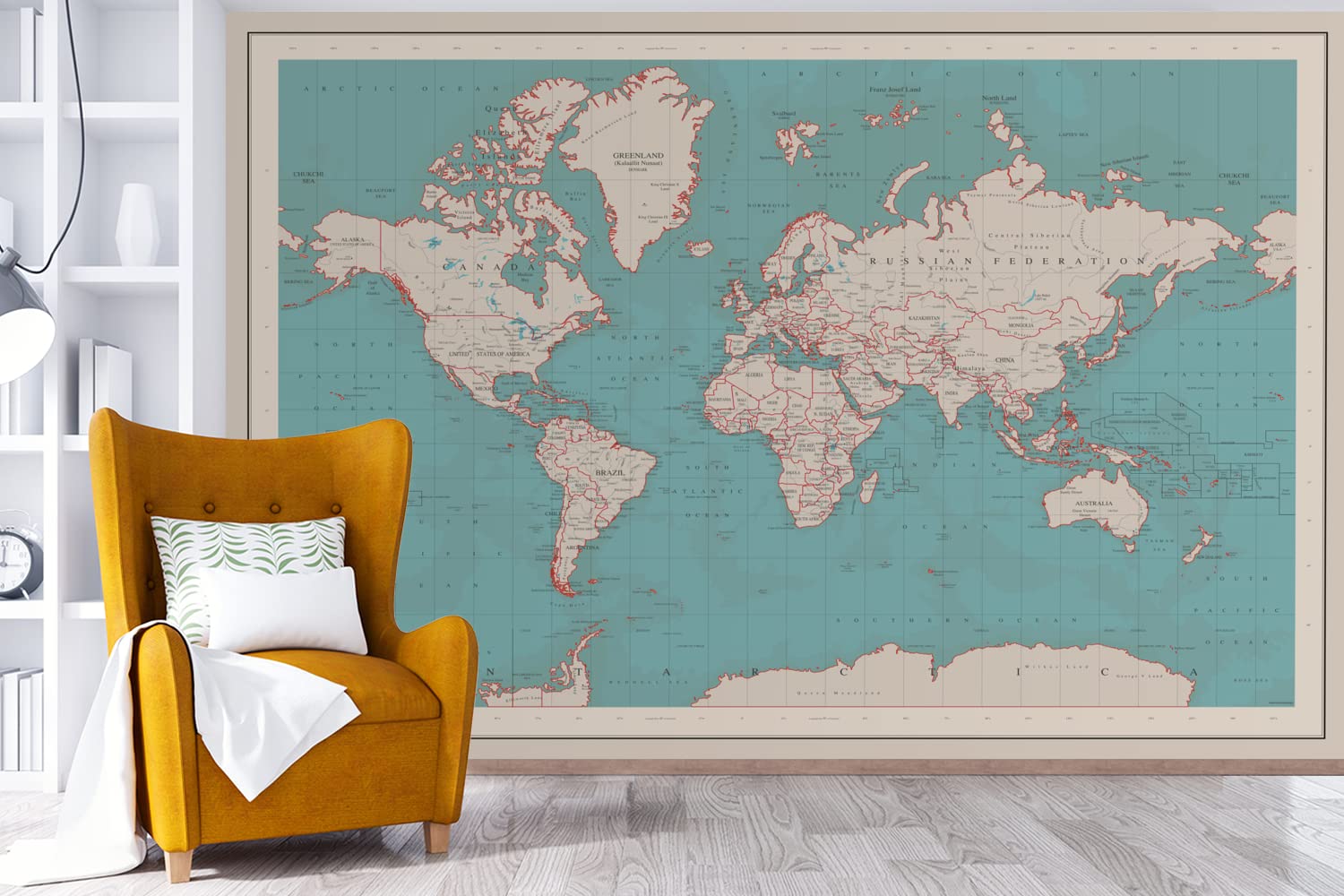 Selbstklebend Tapete Wandpapier Wandaufkleber Fototapete Tapeten Wanddeko 330x220 cm Weltkarte - Vintage - Atlas - Kinder - Jungen - Mädchen