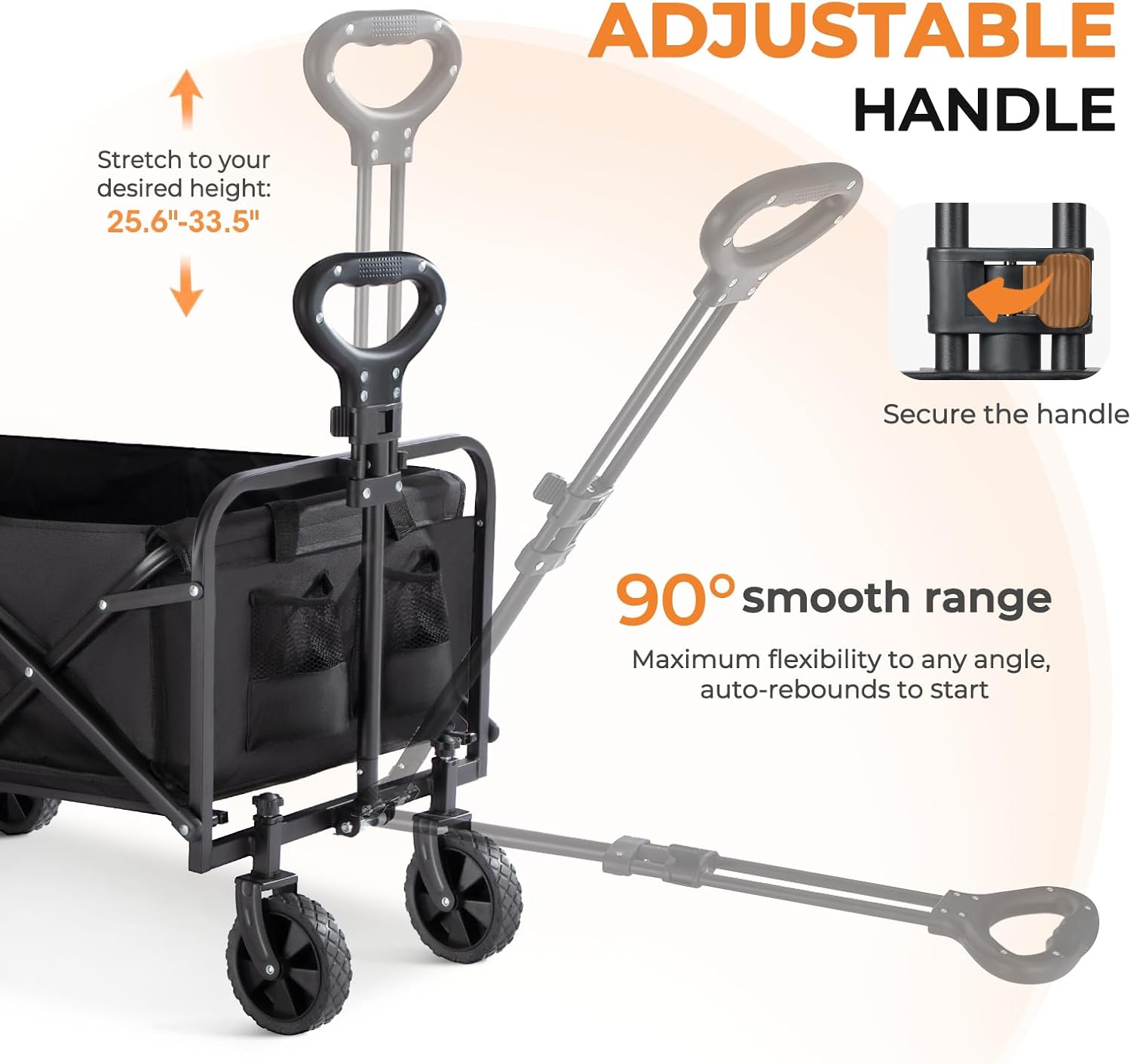 PASAMIC Collapsible Wagon 220 lbs, Heavy Duty Wagon Carts Foldable, Portable Wagons for Groceries, Beach Cart with All-Terrain Wheels & Drink Holders, Utility Wagon for Shopping, Sports, Camping,Black