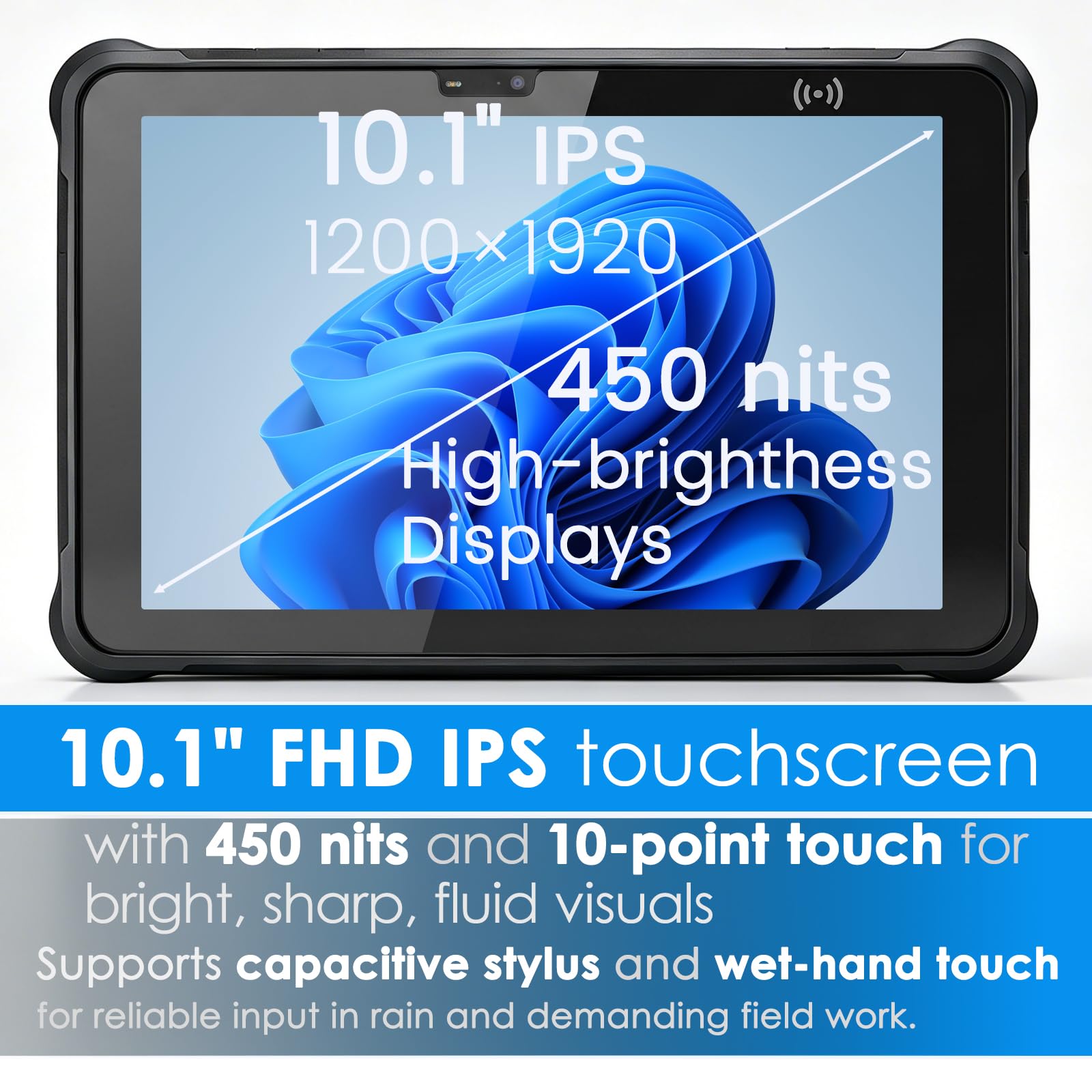 Kayoote ST11 Pro Win 11 Pro Rugged Tablet, 10.1" Celeron N5100, IP65 Waterproof, 8 GB RAM 256 GB ROM Inventory PDA, NFC Reader, 4G, WiFi, 6000 mAh Pad