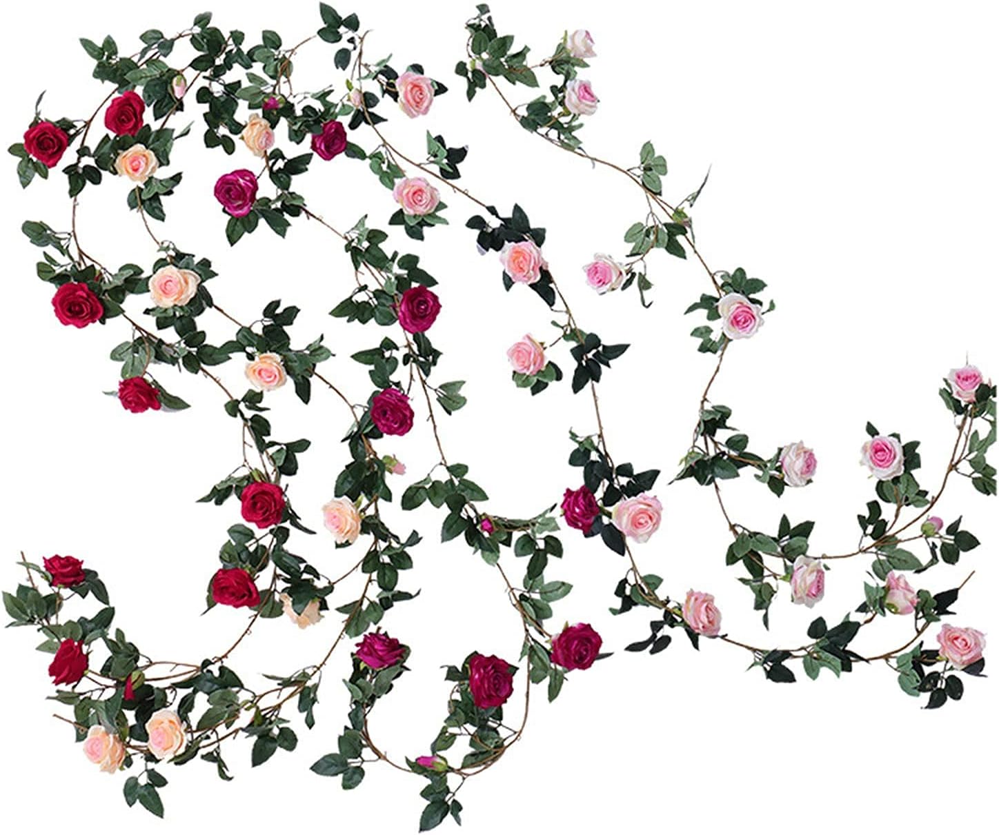 花のつるの偽のバラの植物の装飾人工のバラのツタのつるの花の装飾 偽の絹のバラの植物 人工の花の装飾の装飾 屋外の家の庭の結婚式のパーティーのアーチの配置の装飾 Color Pink Faz Co Zm