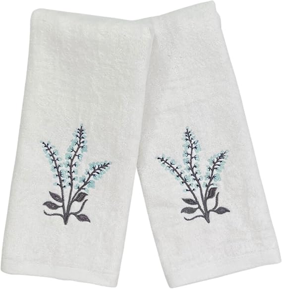 Serafina Home Summer Soft Absorbent Floral Guest Hand Towels: Summer Light Blue Flowers and Leaf Design, 2 Piece Ashley