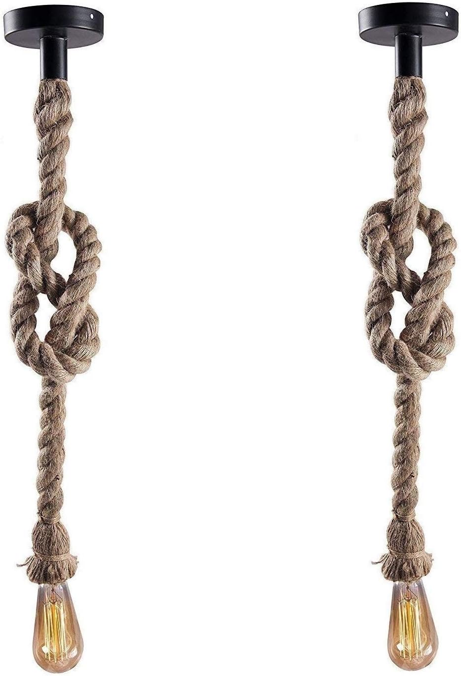 Desidiya Pendant Rope Lights E27 for Ceiling Hanging, Bulb Not Included- 40W, Pack of 2 (Beige)