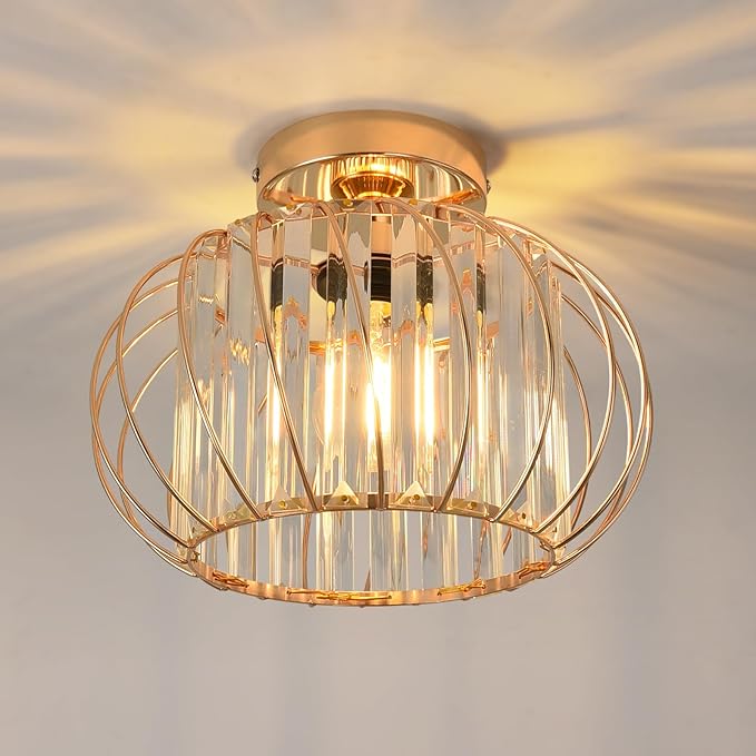 ANWIO ANWIO Gouden kristallen kroonluchter, E27, led-plafondlamp, moderne keuken, binnenverlichting Ø 280 mm, voor slaapkamer, eetkamer, woonkamer