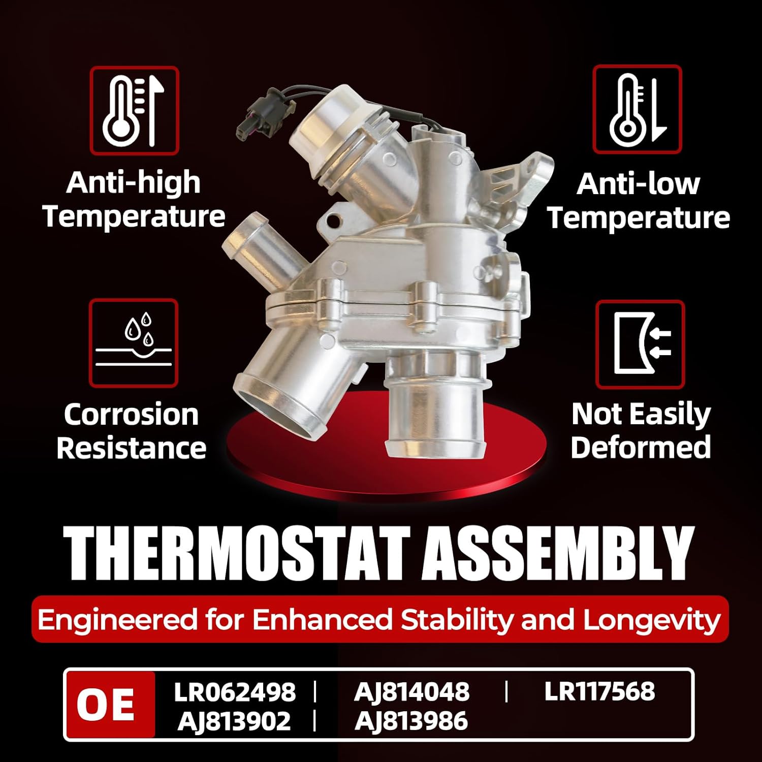 Engine Thermostat Housing Aassembly with Sensor Compatible with Land Rover Discovery LR4 Range Rover Sport Velar, Jaguar F-Type F-Pace XF XE XJ 2013-2020 3.0L, Aluminum Thermostat Replace LR117568
