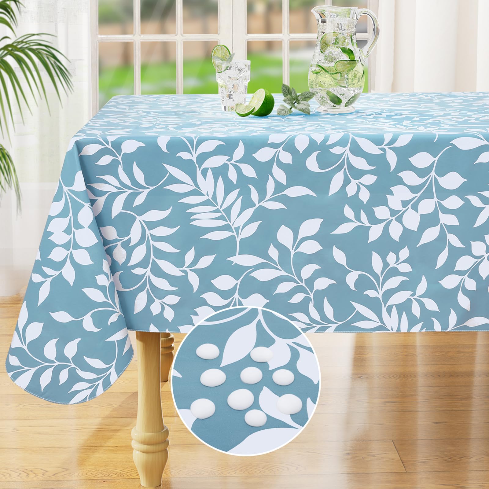 misaya Rectangle Waterproof Vinyl Table Cloth, Wipeable Tablecloth with Flannel Backing, Plastic Table Cover for Dinner, Picnic, Indoor and Outdoor (