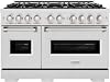 ZLINE 48 in. 6.7 cu. ft. Classic Double Oven Gas Range in Satin Stainless Steel with 8 Brass Burners CGRS-BR-48