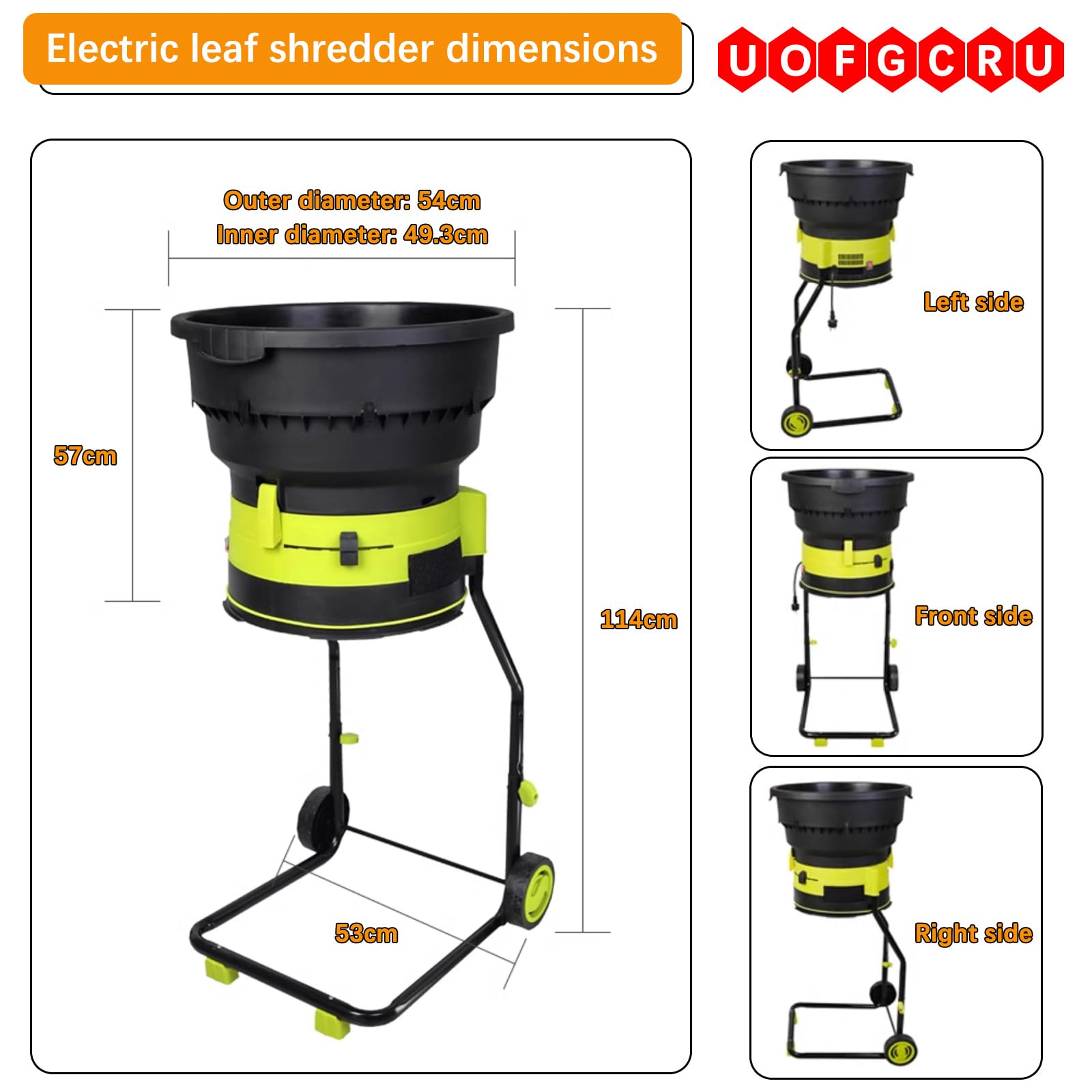 Trituradora De Compost Eléctrica De 2500 W, Trituradora De Hojas De Jardín Sin Aspas, con Ruedas Y Bolsas De Almacenamiento, Herramientas De Limpieza para Jardín(Sin cable de alimentación)
