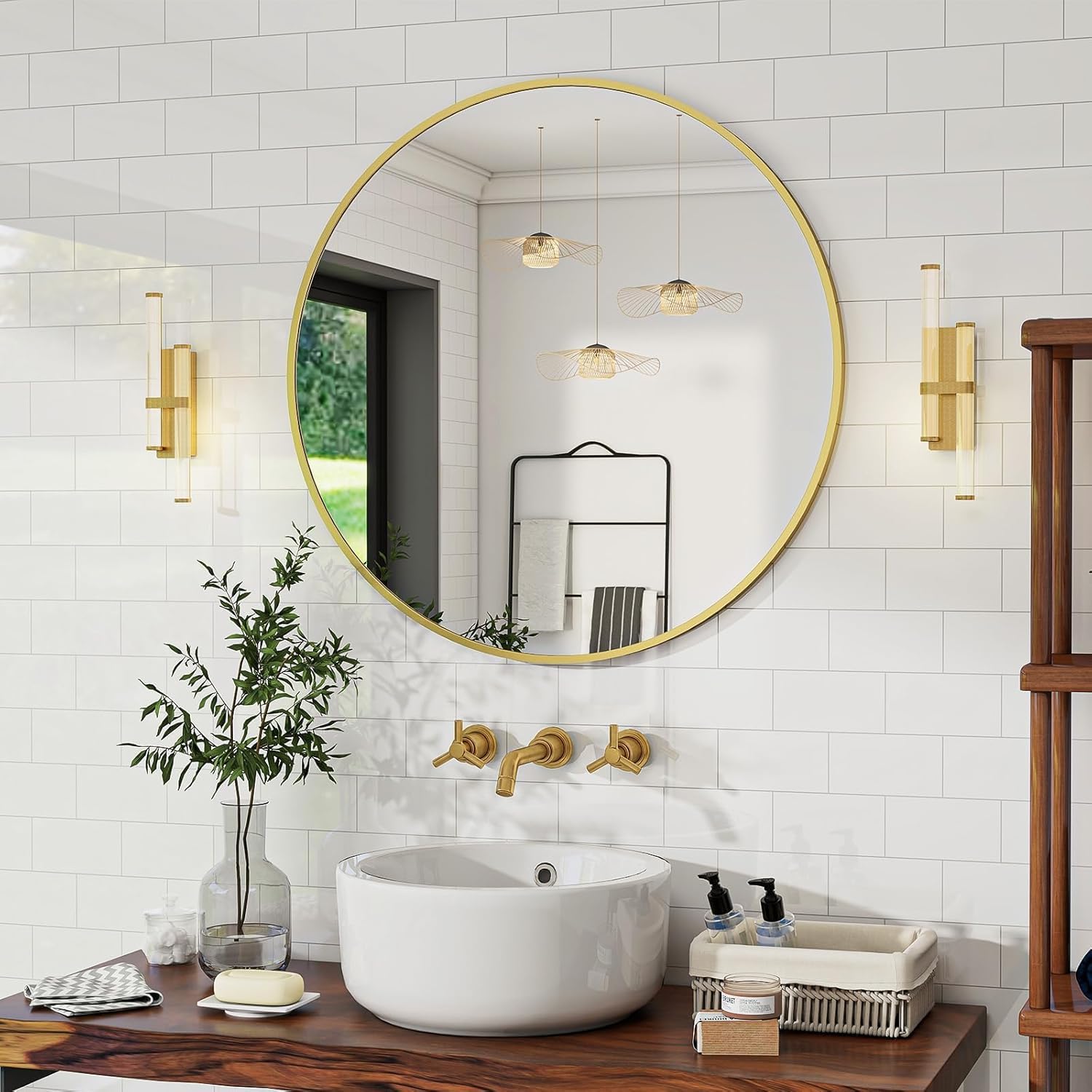 Espejo Redondo 76 cm – Espejos de Pared Moderno con Marco de Aluminio, Espejos Decorativos de Pared para Baño, Dormitorio, Salón y Recibidor, Fácil de Colgar