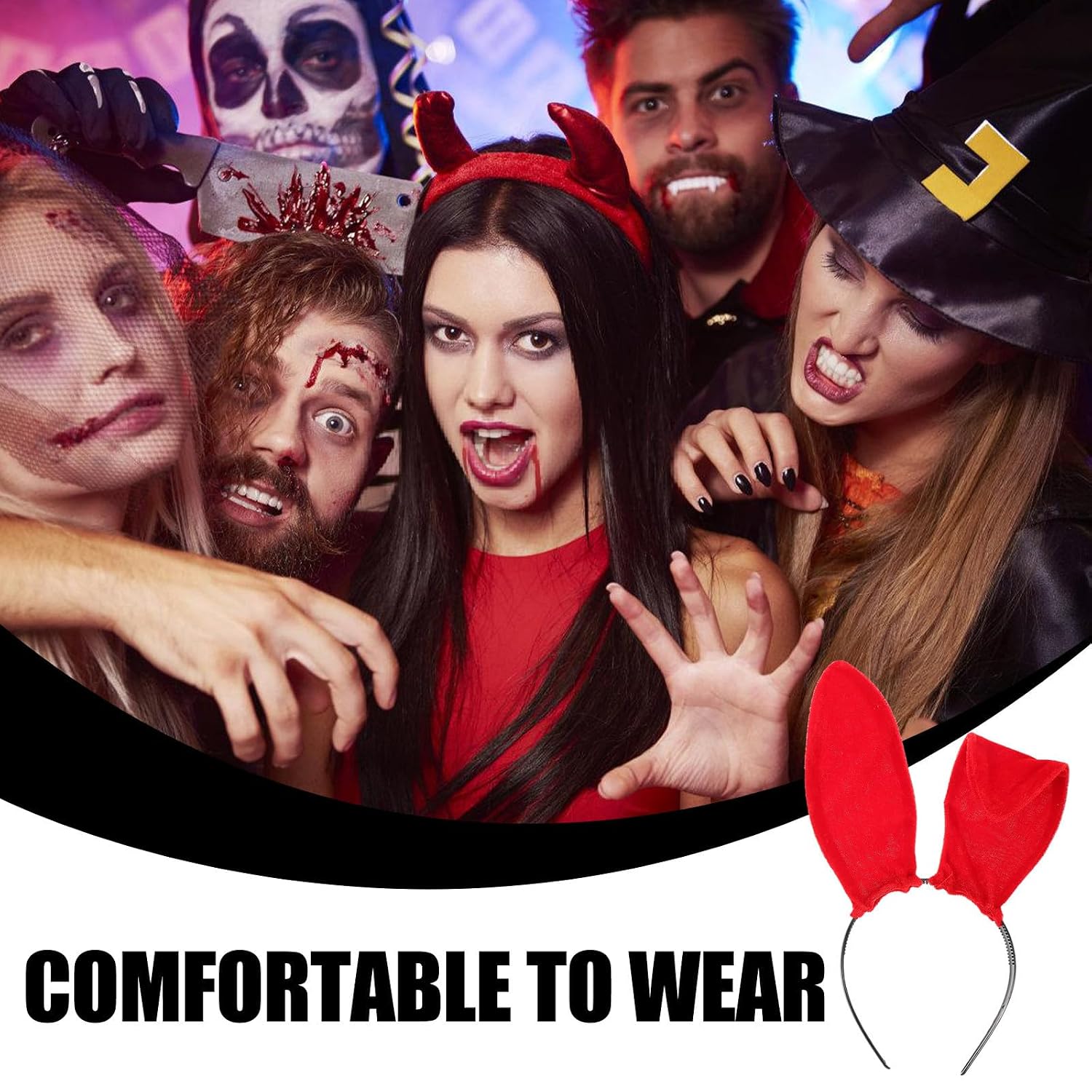 4pcs Black Halloween Headband with Cloth Bunny Ears for Costume Xmas