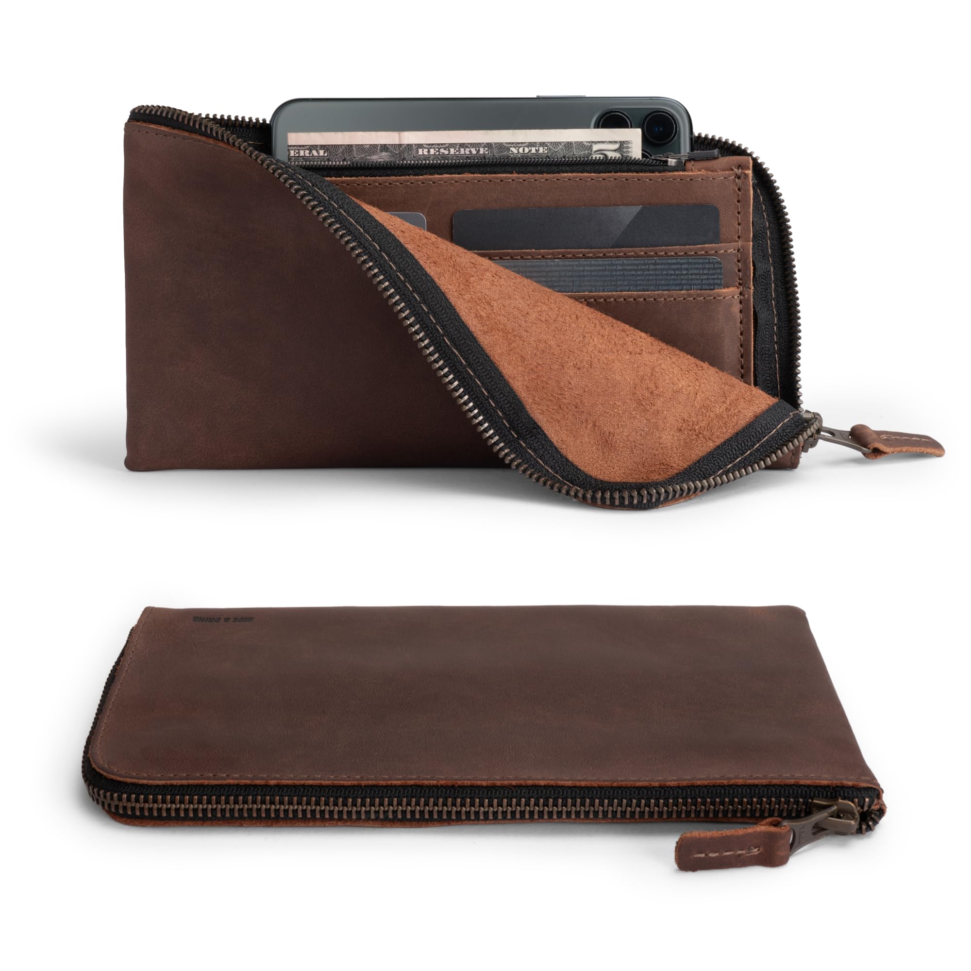 Leather Long Zippered Wallet, Holds Up to 8 Cards Plus Coins And Flat Bills, Phone Holder, Cash Organizer, Travel Essentials, Handmade, Bourbon Brown, Small, Classic-image-32