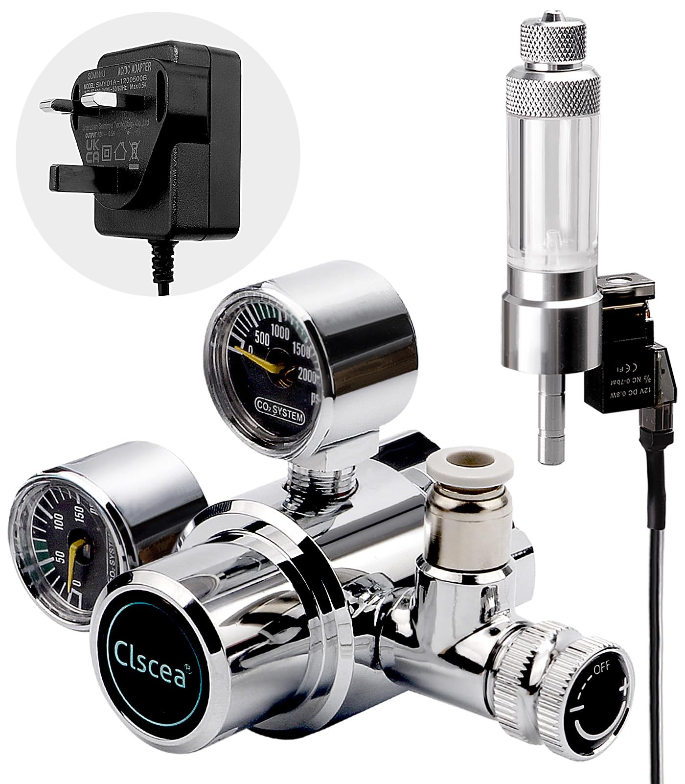 Régulateur de CO2 pour aquarium à double jauge avec compteur de bulles et électrovanne, solénoïde radial à ouverture latérale W21.8, régulateur de CO2 pour aquarium