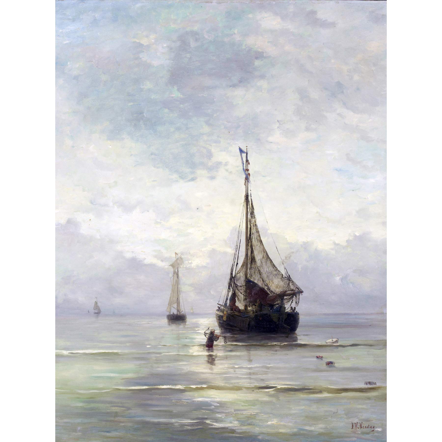 Artery8 Hendrik Willem Mesdag Calm Sea Ships Painting Premium Wall Art Canvas Print 18X24 Inch