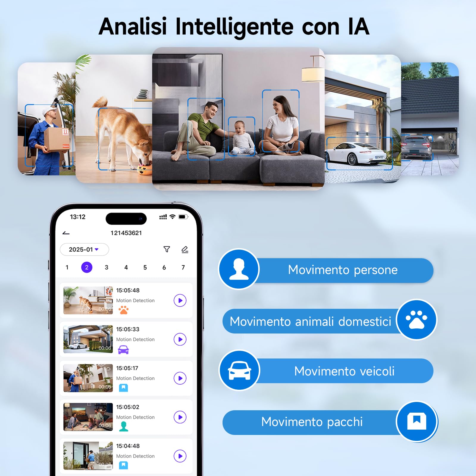 Telecamera WiFi Interno/Esterno, Videocamera Sorveglianza 2K 3MP Senza Fili Batteria Ricaricabile, Rotazione 300°, Rilevamento Umano PIR, Visione Notturna a Colori, Impermeabile IP65-Black