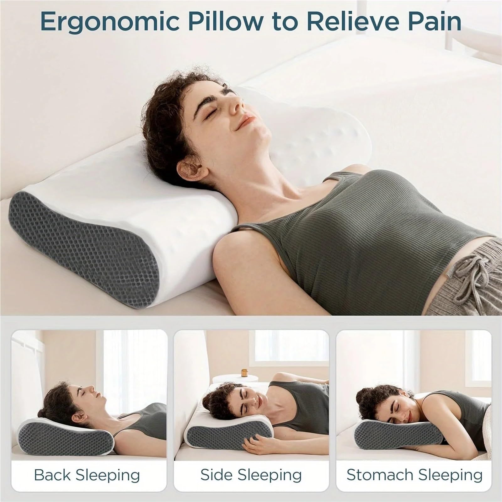 Cuscino Refrigerante Cuscino da viaggio ergonomico in memory foam, 1 pezzo, cuscino ortopedico cervicale rinfrescante for dormire su un fianco, sulla schiena e sulla pancia.