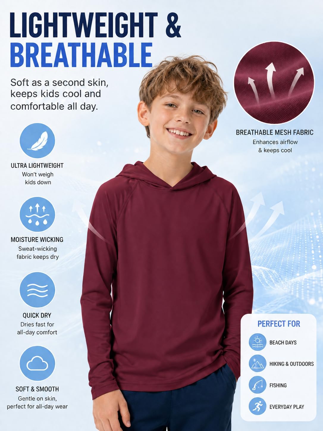 ZITY 5 Pack Rash Guard for Boys Girls Long Sleeve Hooded Swim Shirt Kids UPF50+ Sun Protection Fishing Shirt