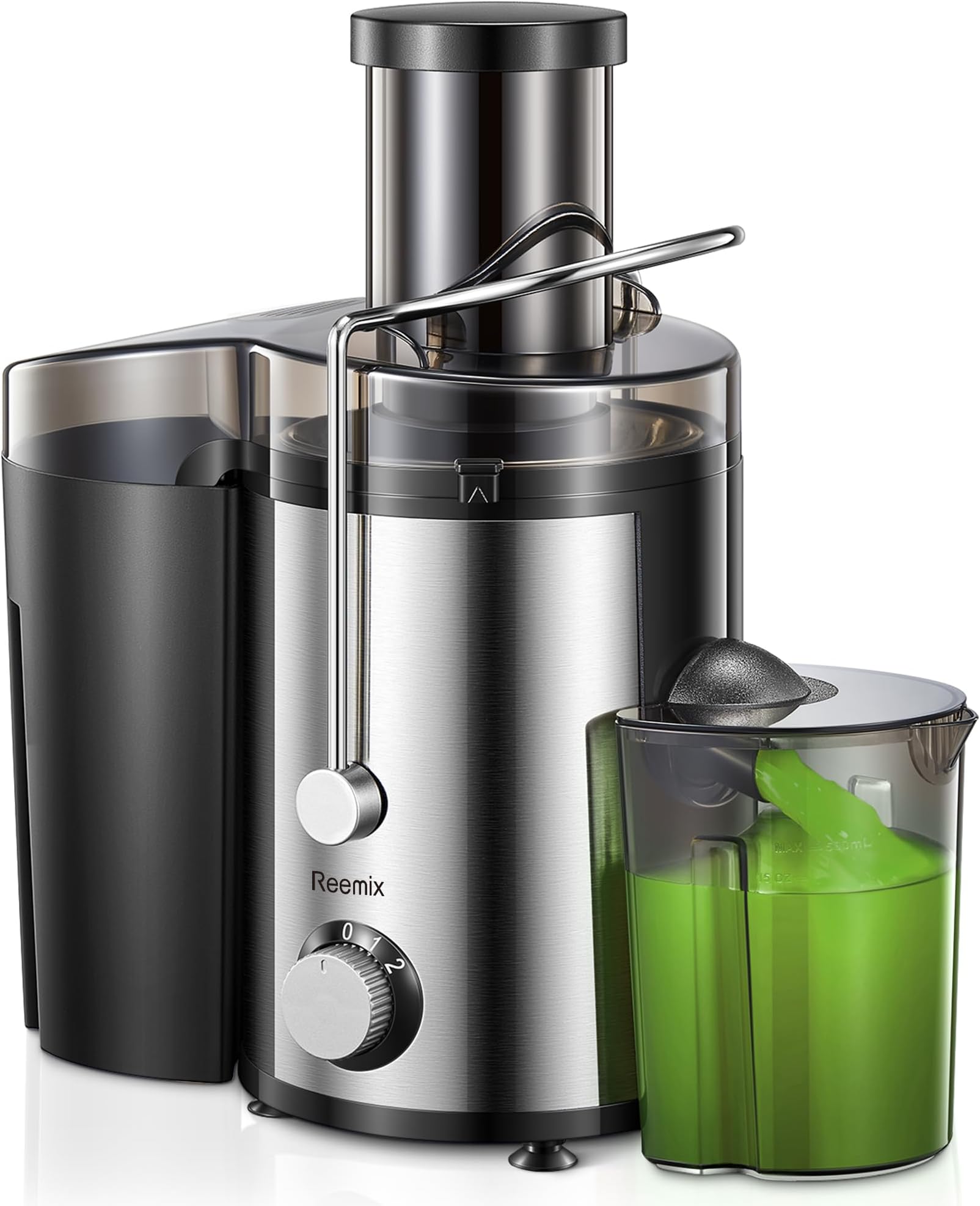 Juicer, Reemix Centrifugal Juicer Machines Whole Fruit and Vegetable, 3-inch Wide Mouth Juicer Extractor with 2 Speeds, Brush Included Easy to Clean (Black, 800, Watts)